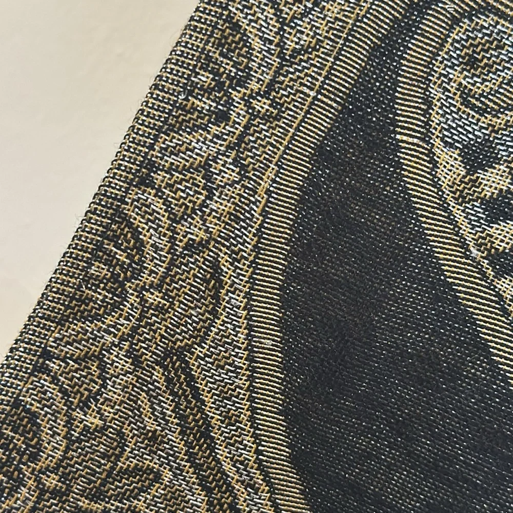 PAISLEY BLACK GOLD METALLIC SILVER SCARF EVENING‎ WRAP